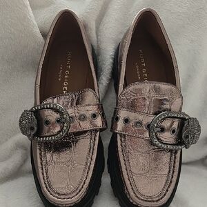 Kurt Geiger Metallic Pink Loafers with Buckle Detail